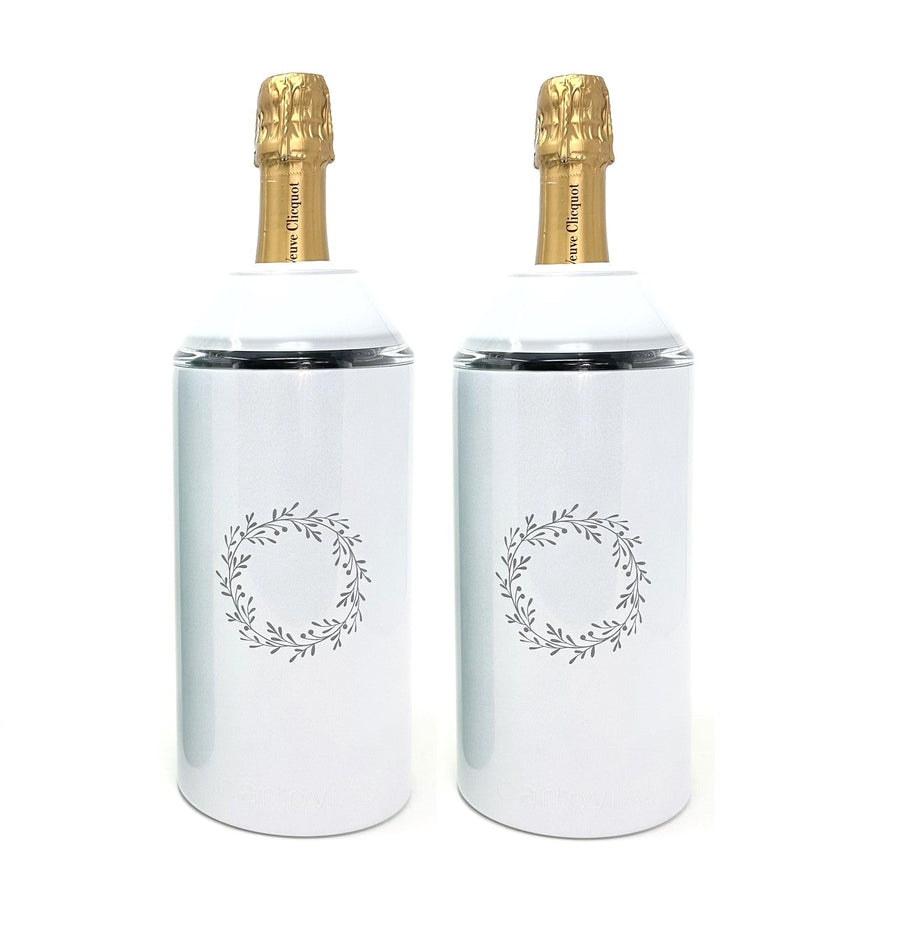 Holiday Wine & Champagne Chiller Set with 2 stainless steel bottle holders keeping drinks cold outdoors
